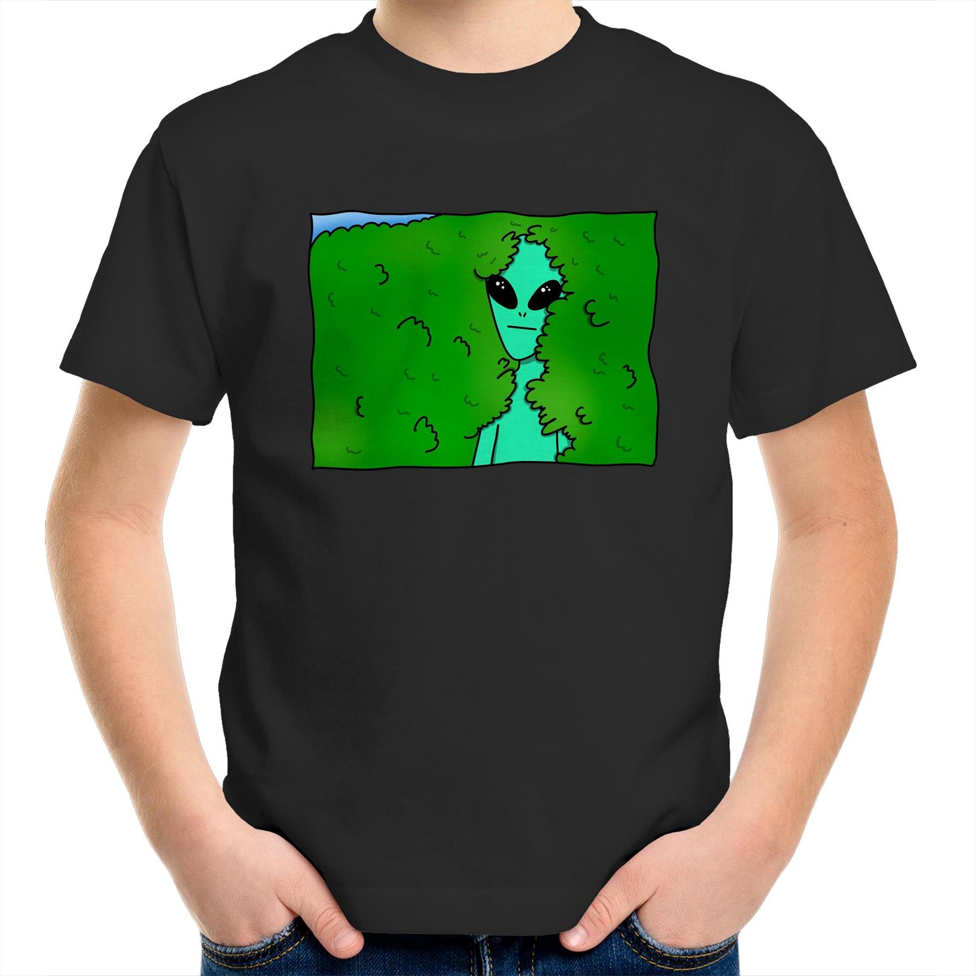 Alien Backing Into Hedge Meme - Kids Youth T-Shirt Black Kids Youth T-shirt Funny Sci Fi