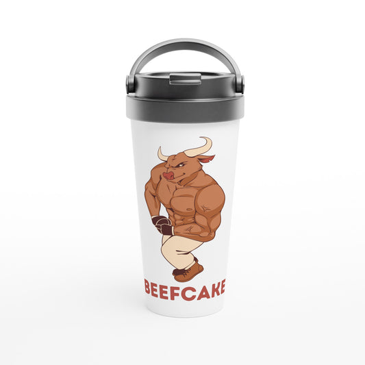 Beefcake - White 15oz Stainless Steel Travel Mug Default Title Travel Mug Fitness Globally Fulfilled