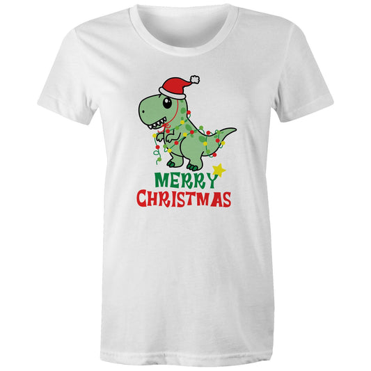 Dinosaur Santa, Merry Christmas - Womens T-shirt