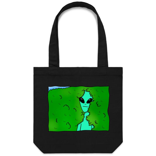 Alien Backing Into Hedge Meme - Canvas Tote Bag Black One Size Tote Bag Funny Sci Fi
