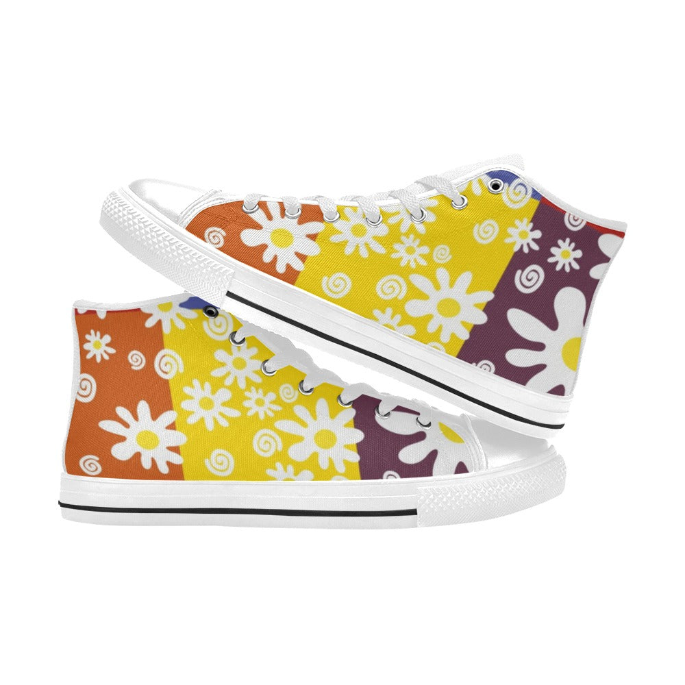 Floral Patchwork - Women's High Top Canvas Shoes