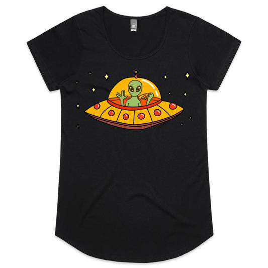 Alien Pizza - Womens Scoop Neck T-Shirt Black Womens Scoop Neck T-shirt Sci Fi