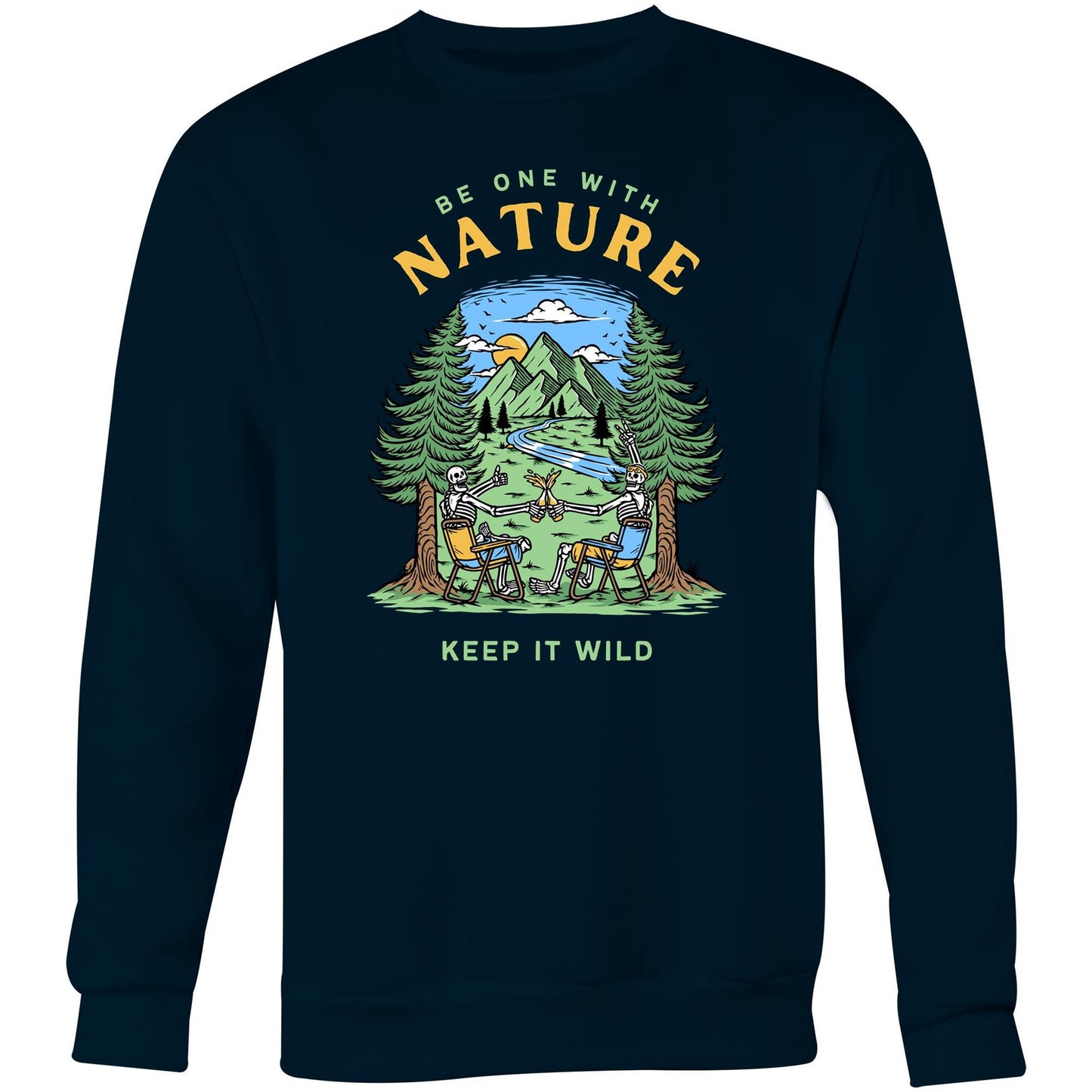 Be One With Nature, Skeleton - Crew Sweatshirt Navy Sweatshirt Environment Summer