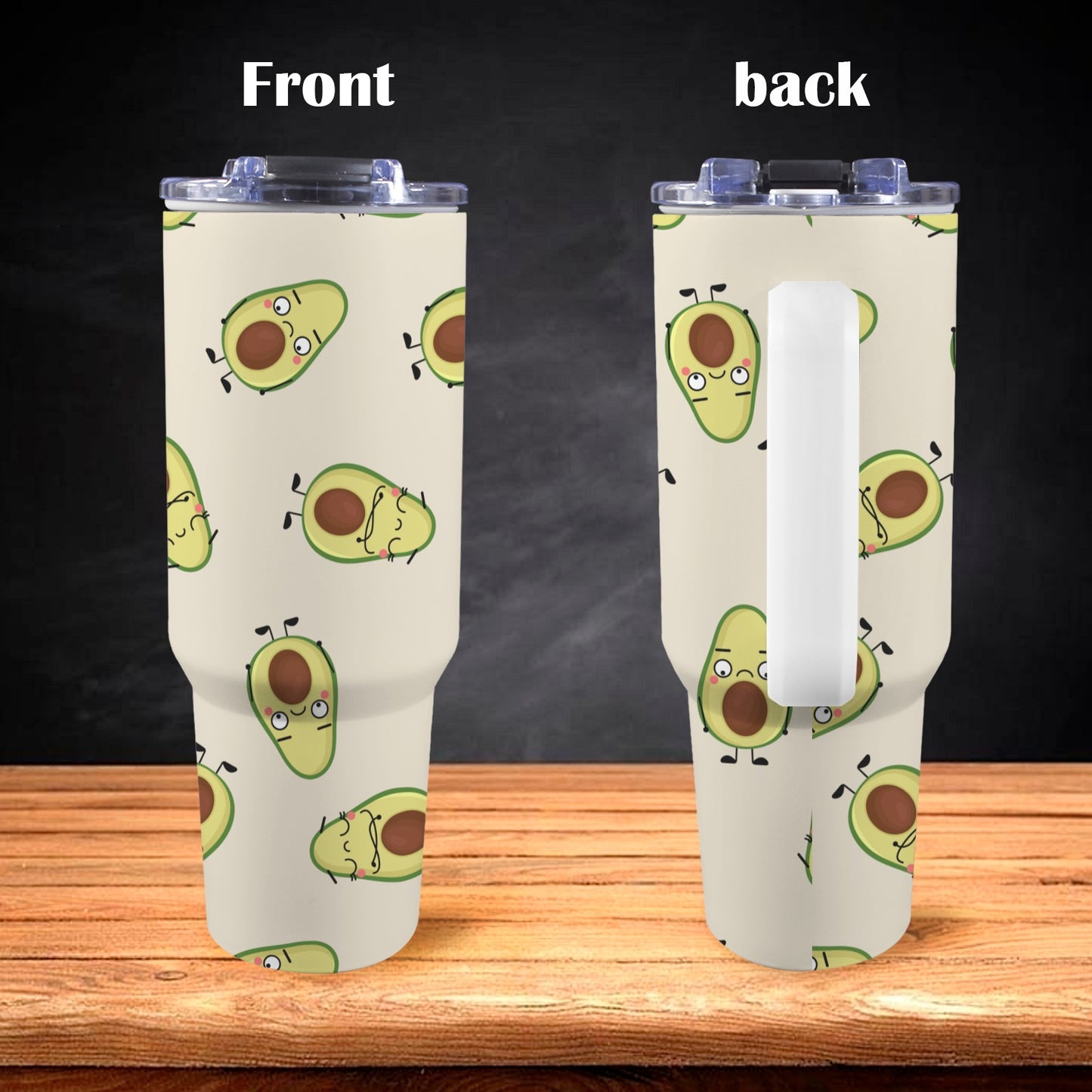 Avocado Characters - 40oz Tumbler with White Handle