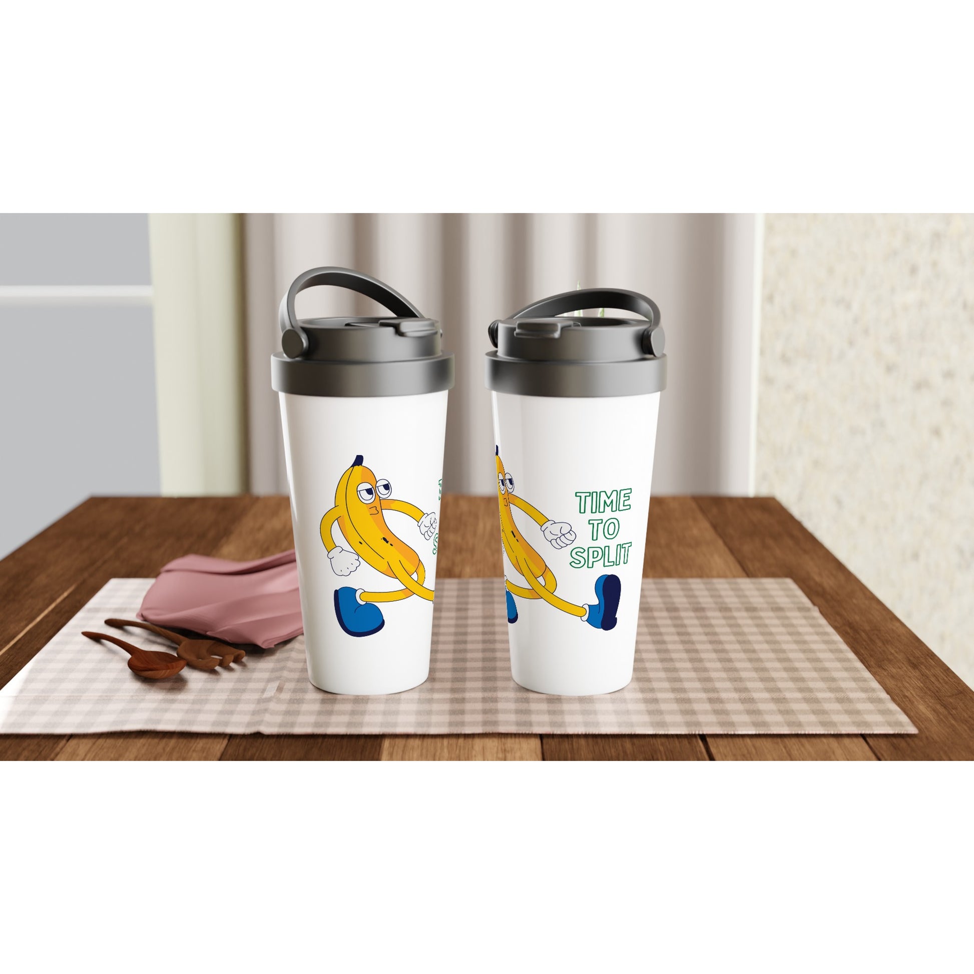 Banana, Time To Split - White 15oz Stainless Steel Travel Mug Travel Mug food Globally Fulfilled