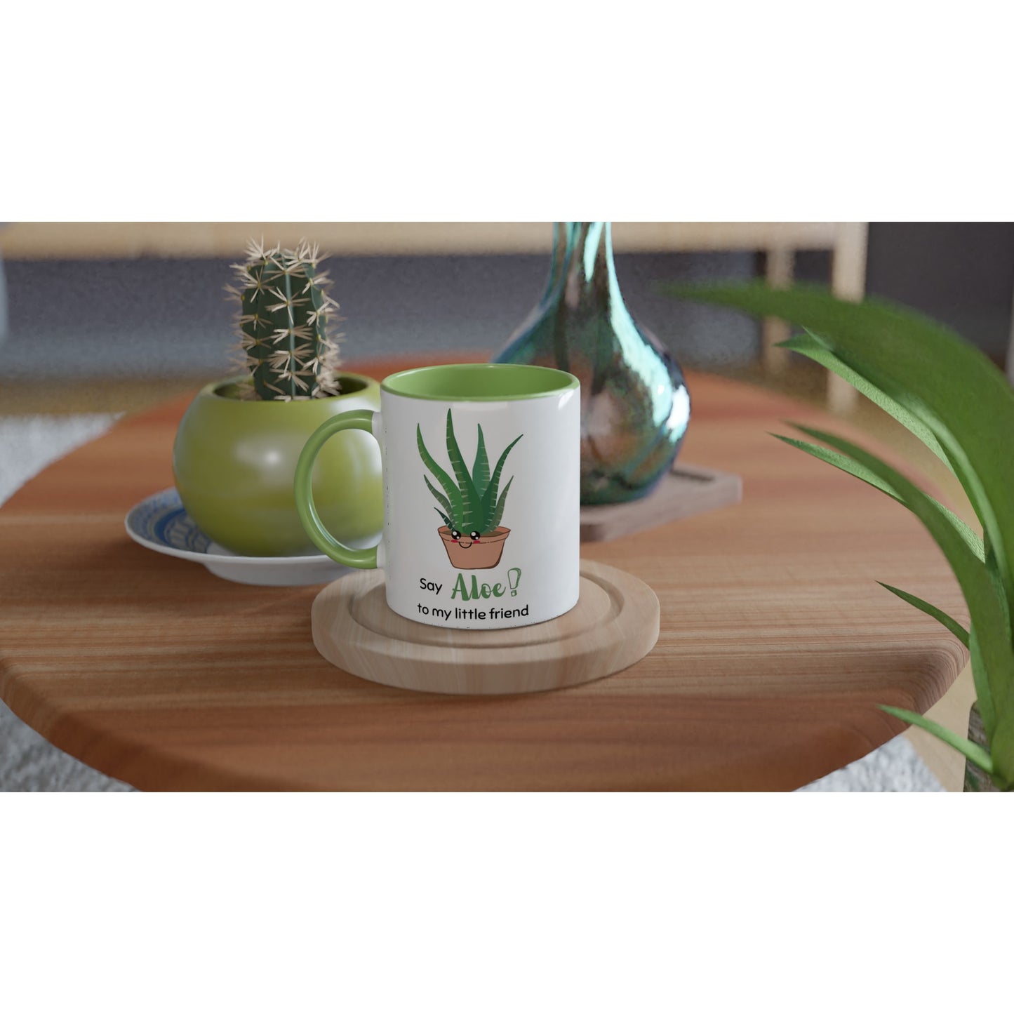 Say Aloe To My Little Friend - White 11oz Ceramic Mug with Colour Inside Colour 11oz Mug Globally Fulfilled Plants