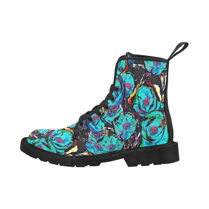 Flower It Blue - Martin Boots for Women (Black)