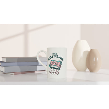 Music Feeds The Soul - White 10oz Porcelain Slim Mug Porcelain Mug Globally Fulfilled Music