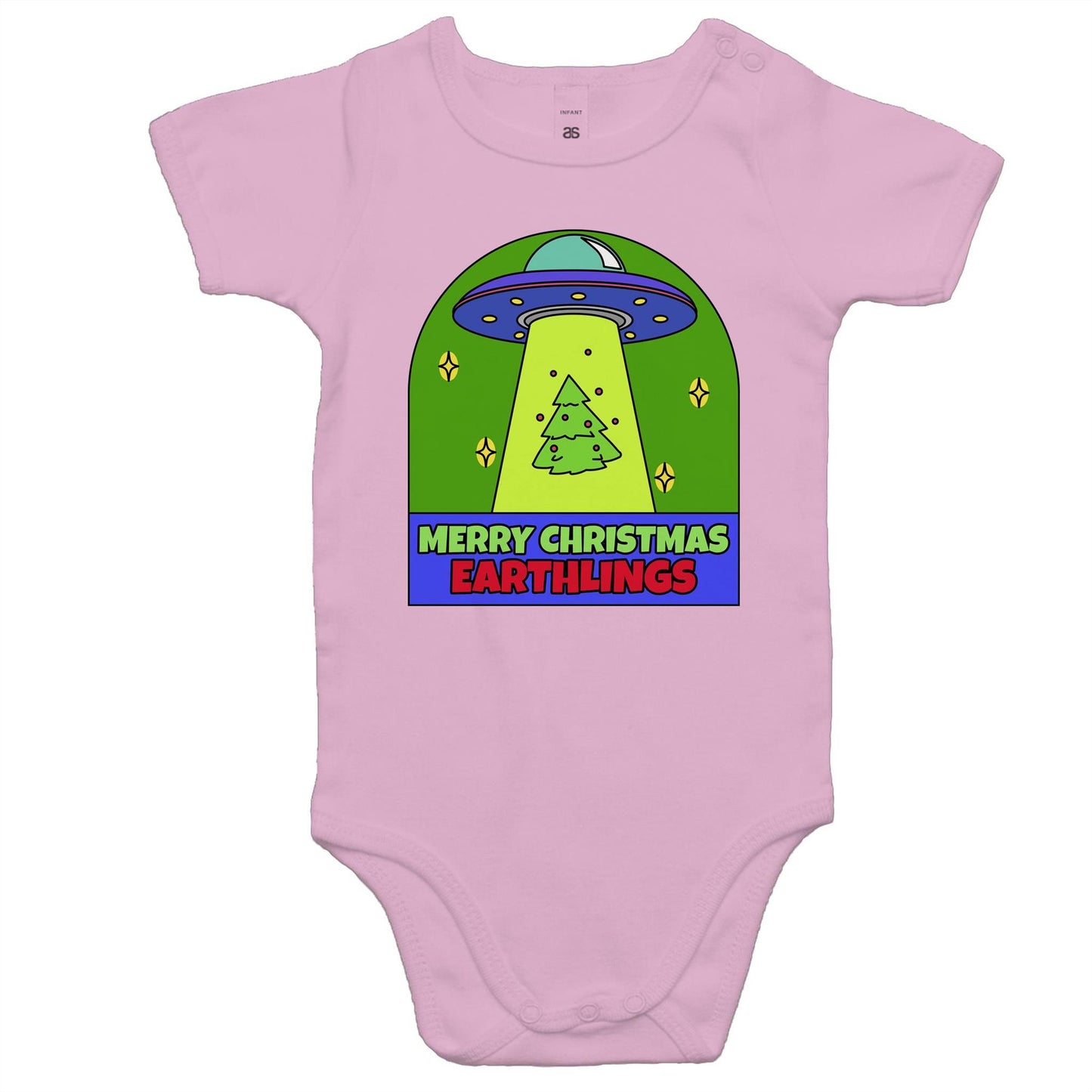 Merry Christmas Earthlings, UFO - Baby Bodysuit Pink Christmas Baby Bodysuit Merry Christmas