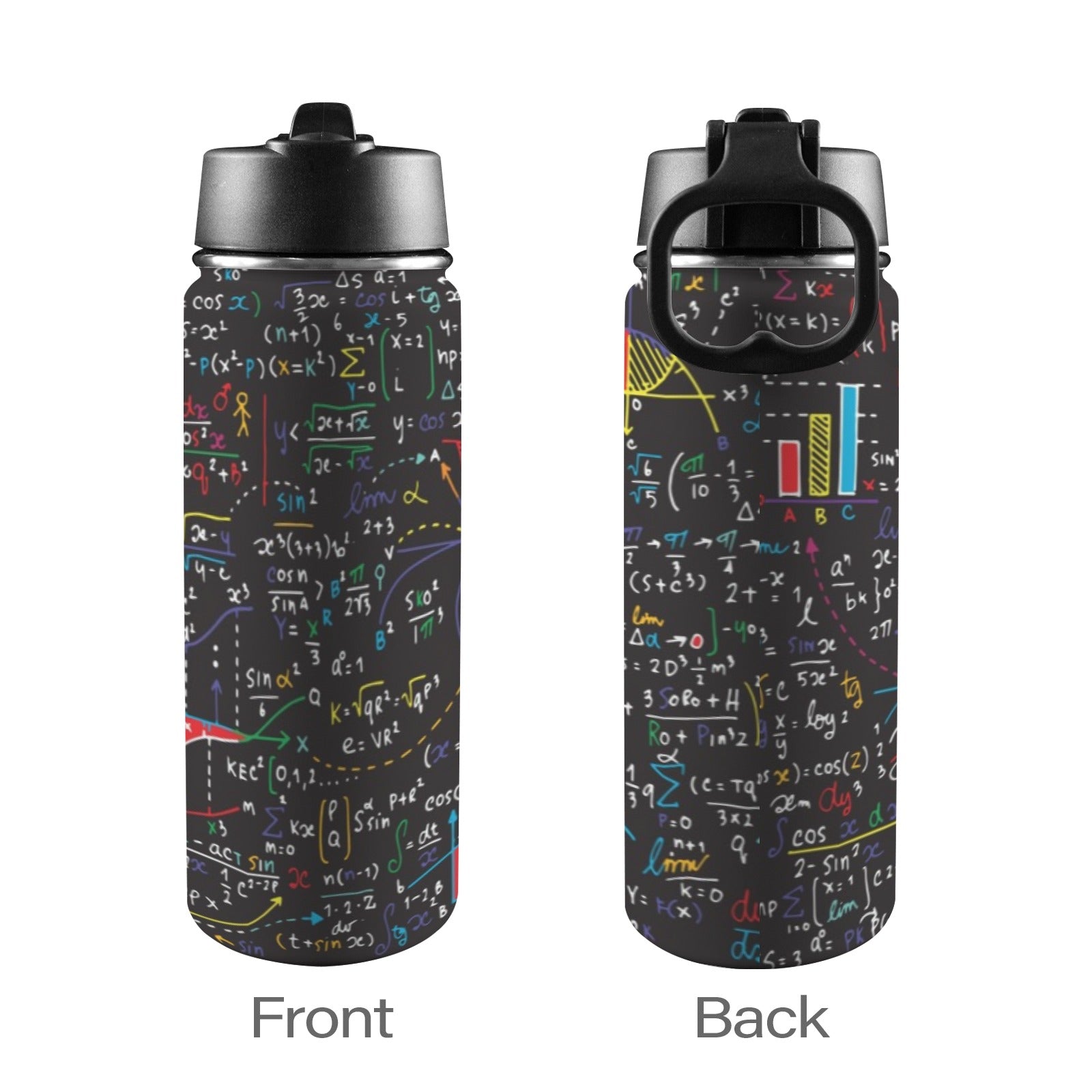 Colourful Maths Formulas - Insulated Water Bottle with Straw Lid (18oz) Insulated Water Bottle with Swing Handle