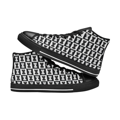 Chess Black And White - Women's High Top Canvas Shoes