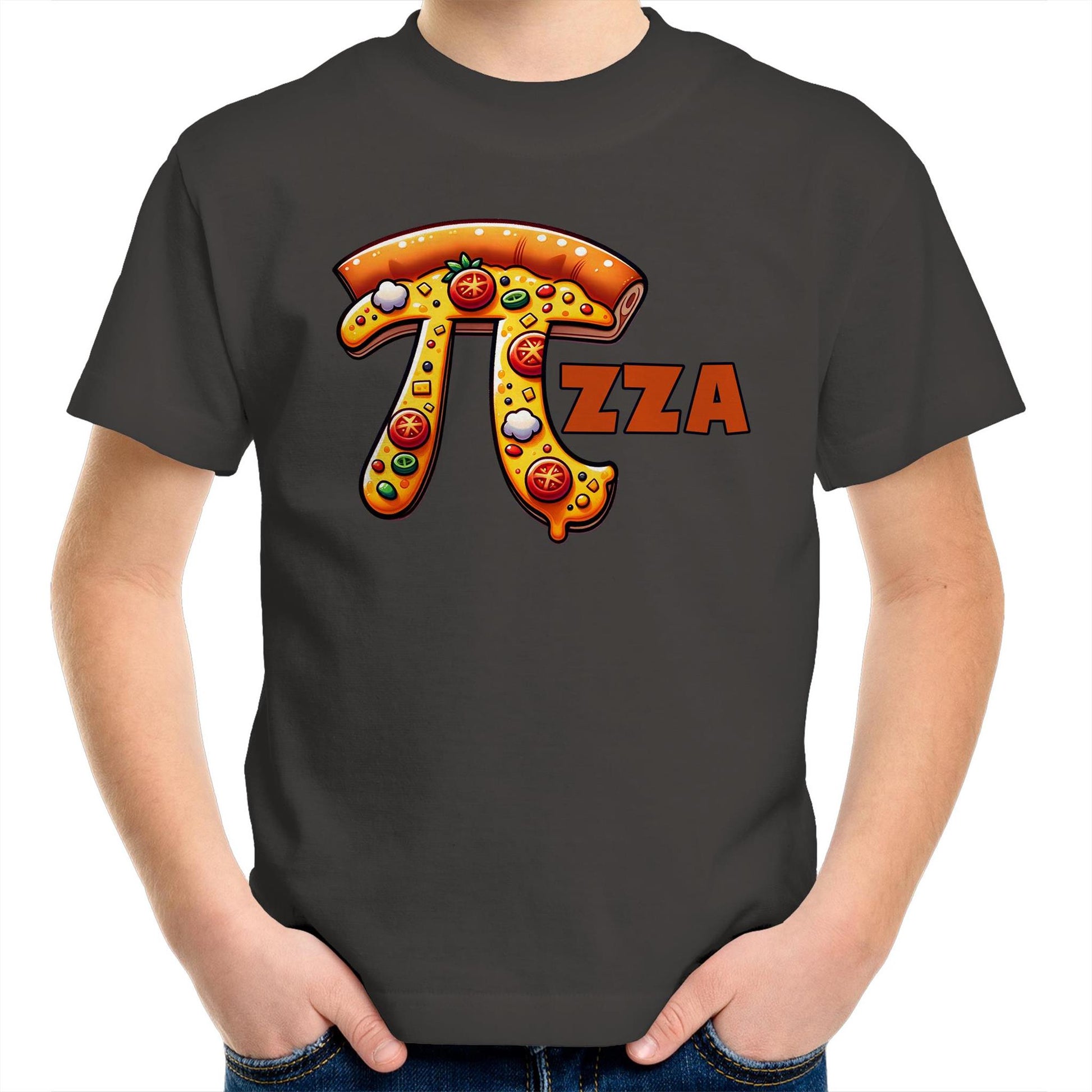 Pi Pizza - Kids Youth T-Shirt Charcoal Kids Youth T-shirt Food Maths Printed In Australia Science