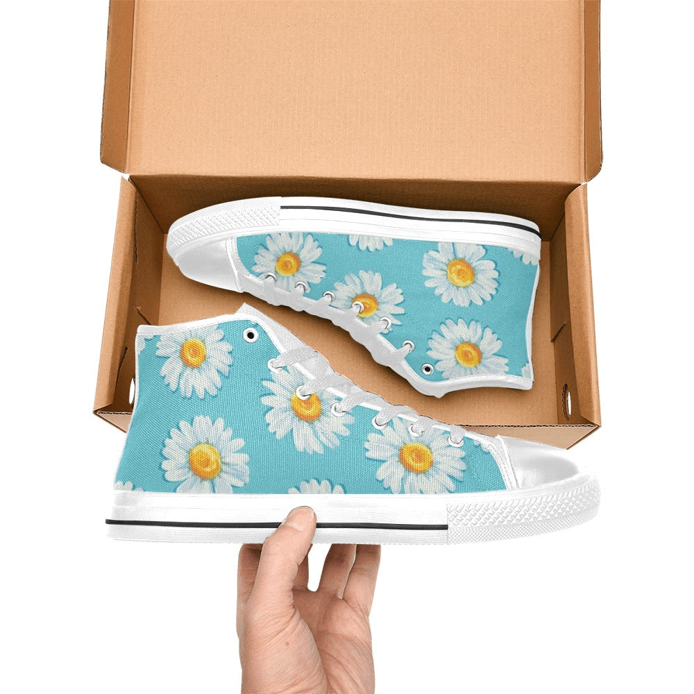 Daisy Floral On Blue - Women's High Top Canvas Shoes