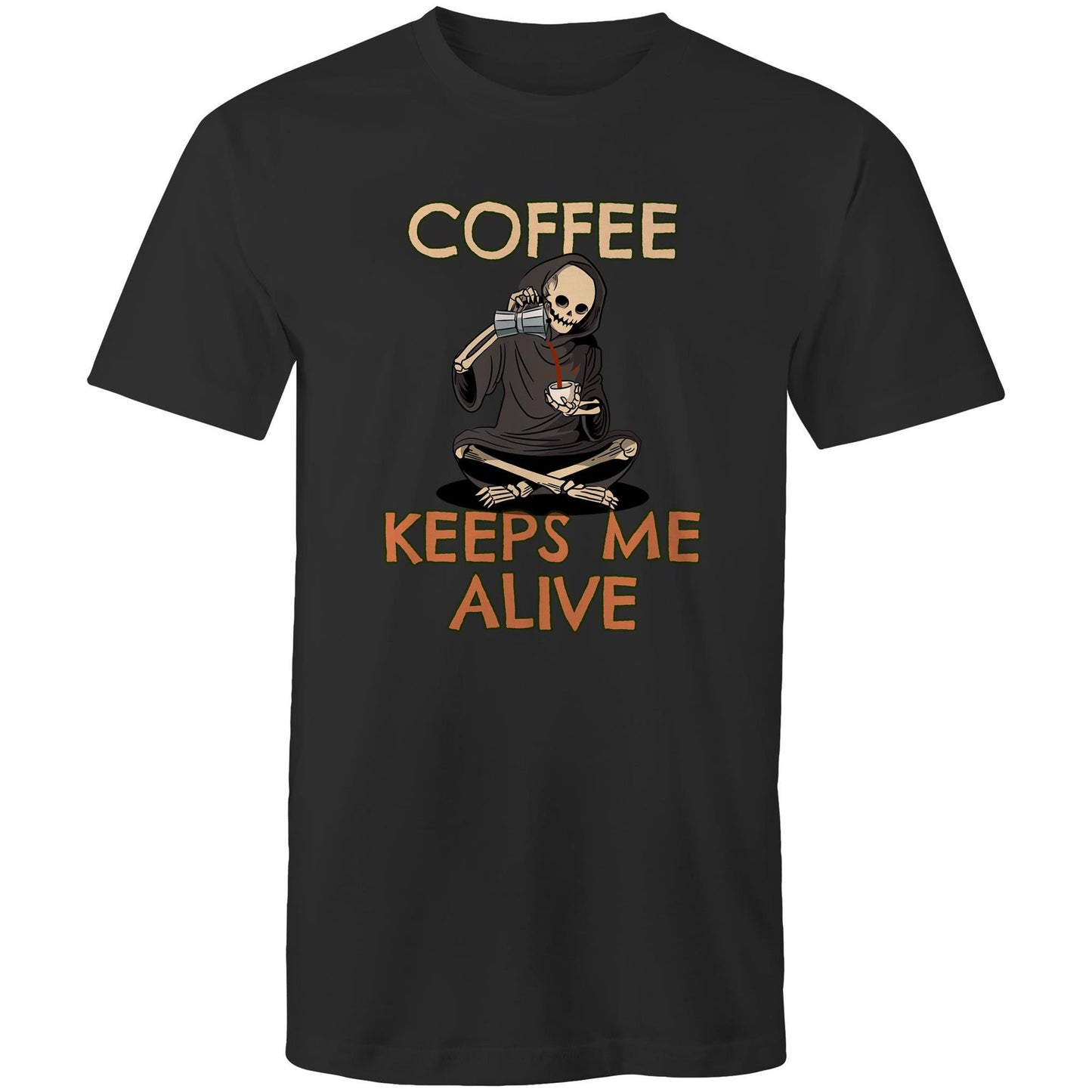 Coffee Keeps Me Alive, Skeleton - Mens T-Shirt Black Mens T-shirt Coffee Printed In Australia