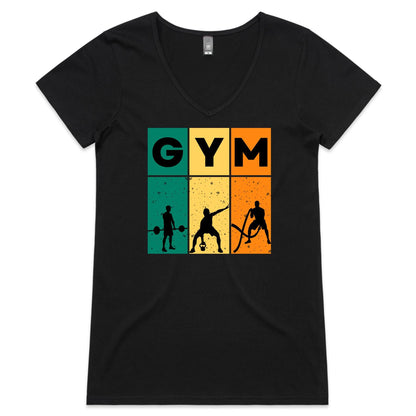 Gym - Womens V-Neck T-Shirt Black Womens Fitness V-Neck Fitness