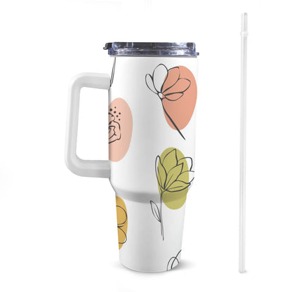 Flower Lines - 40oz Tumbler with White Handle