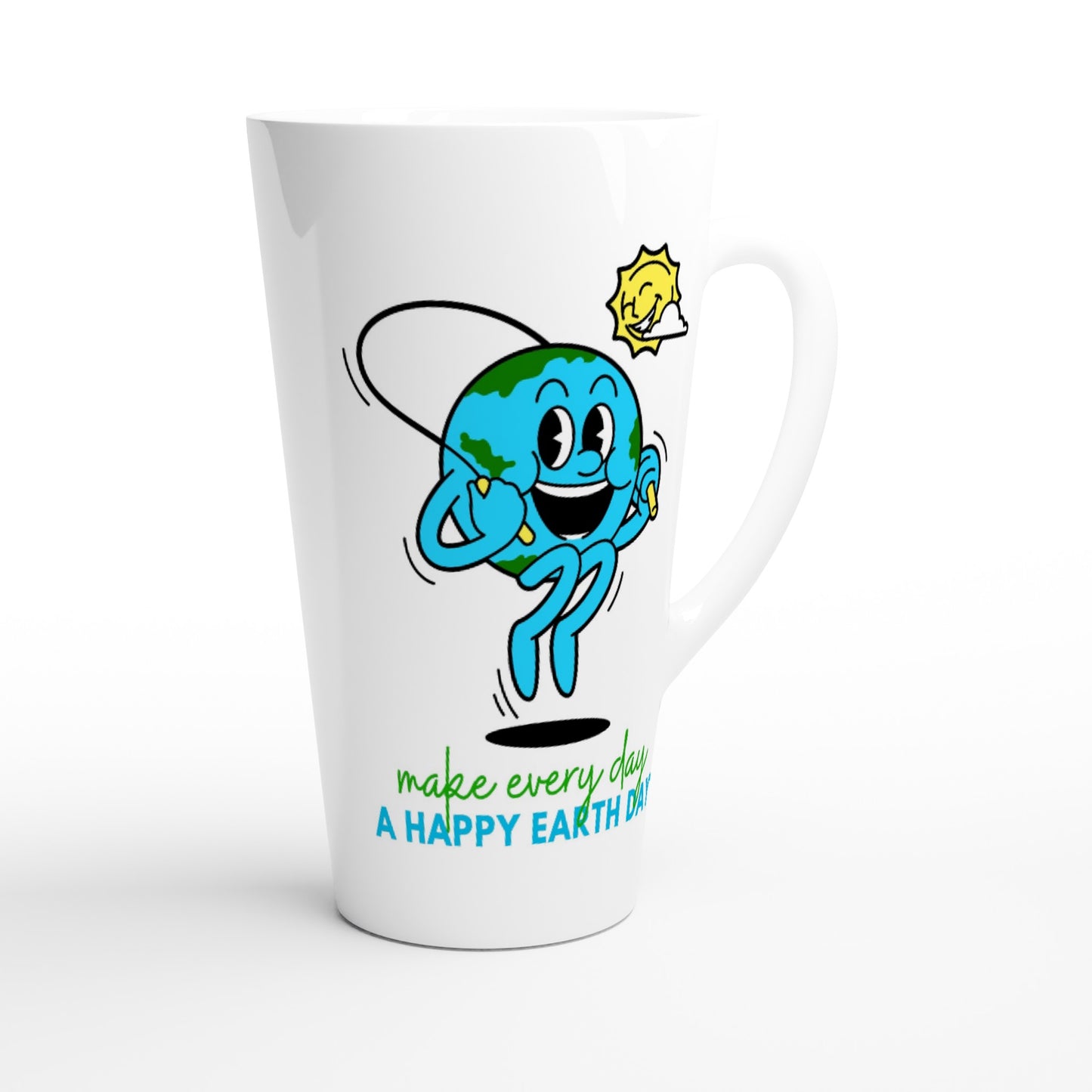 Make Every Day A Happy Earth Day - White Latte 17oz Ceramic Mug Latte Mug Environment Globally Fulfilled