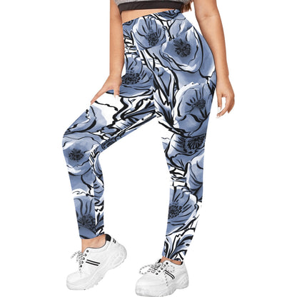 Blue And White Floral - Women's Plus Size High Waist Leggings Women's Plus Size High Waist Leggings