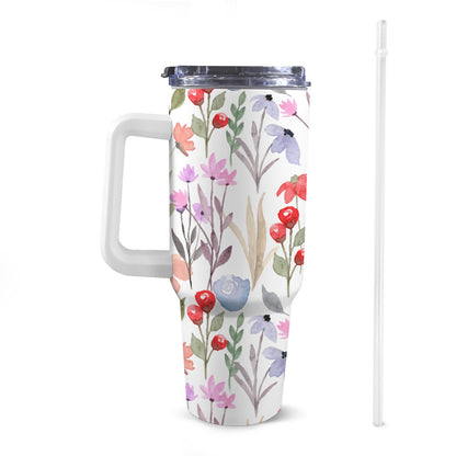 Floral Watercolour - 40oz Tumbler with White Handle