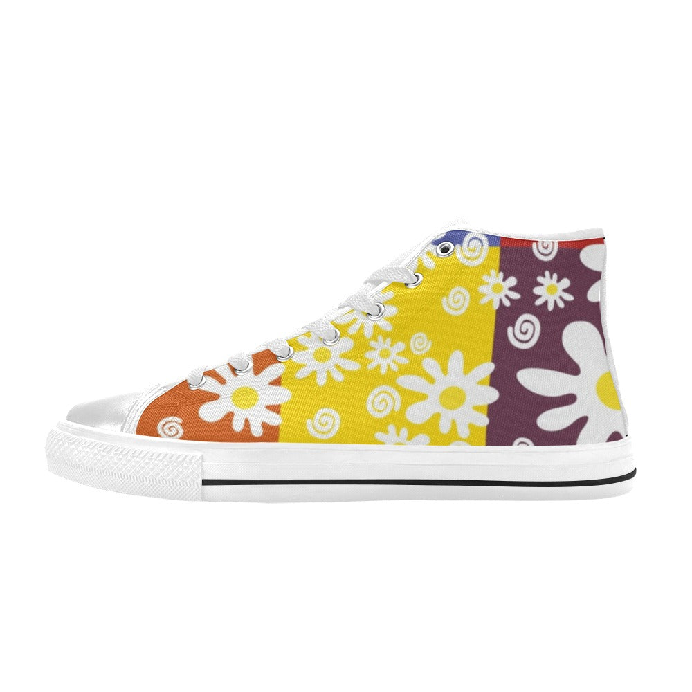 Floral Patchwork - Women's High Top Canvas Shoes