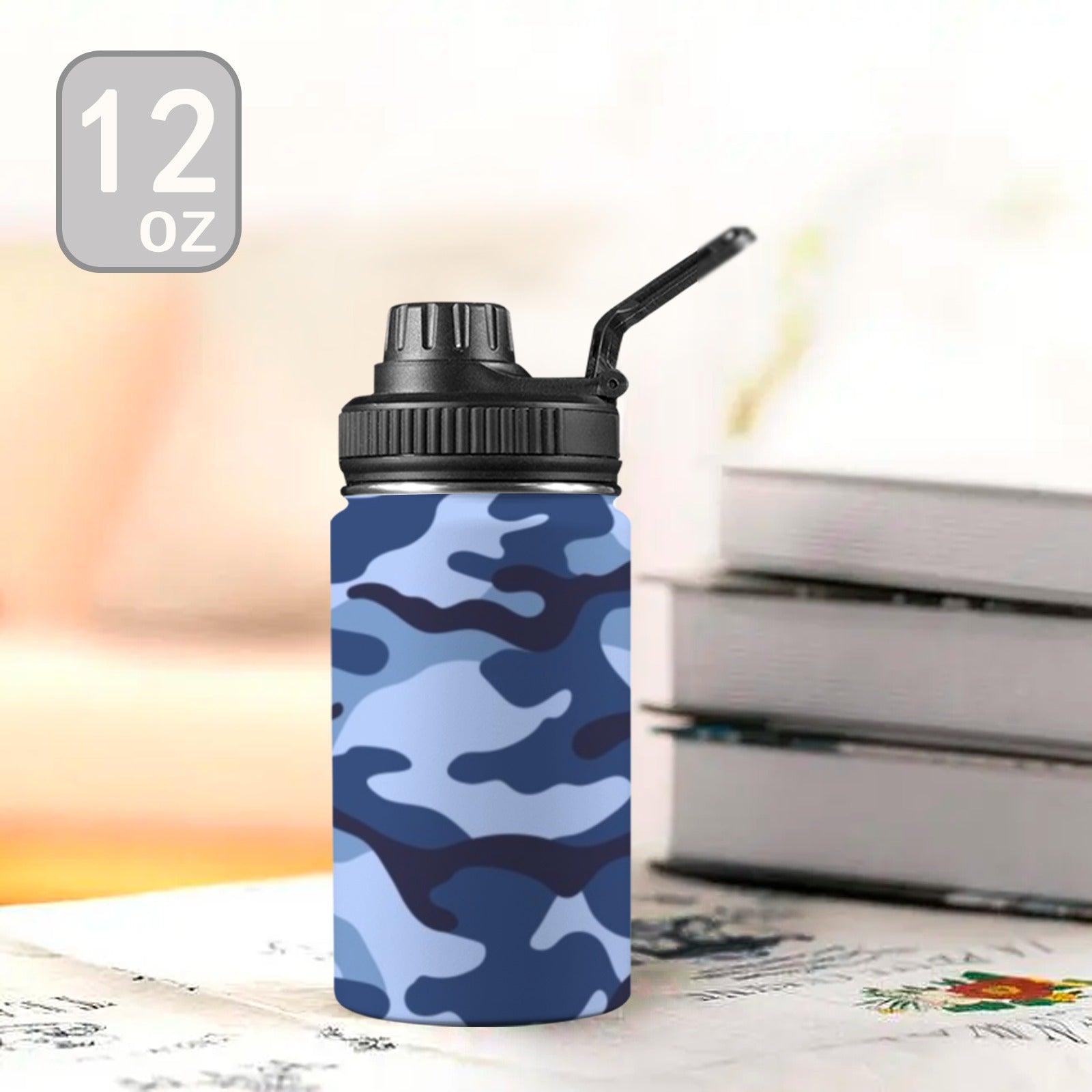 Blue Camouflage - Kids Water Bottle with Chug Lid (12 oz) Kids Water Bottle with Chug Lid Printed Offshore