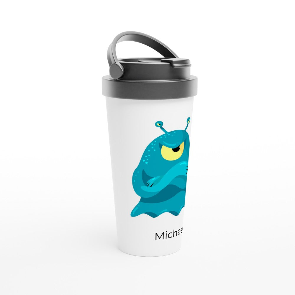 Blue Monster - White 15oz Stainless Steel Travel Mug Travel Mug Globally Fulfilled