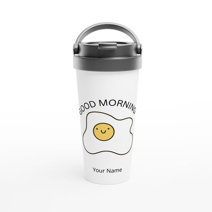 Personalised - Egg, Good Morning - White 15oz Stainless Steel Travel Mug Default Title Personalised Travel Mug funny