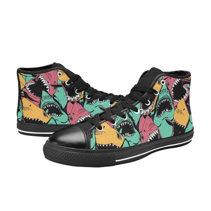 Scary Sharks - Men's High Top Canvas Shoes