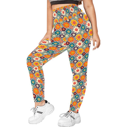 Happy Retro Flowers - Womens High Waist Leggings (Sizes 16-22)