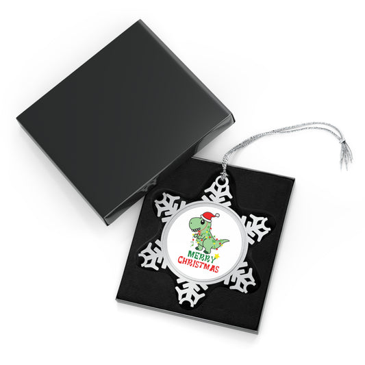 Dinosaur Christmas - Pewter Snowflake Ornament Snowflake One Size Christmas Ornament