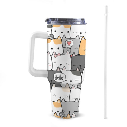 Cat Hello - 40oz Tumbler with White Handle