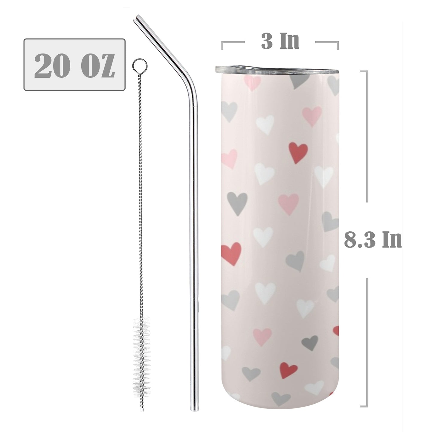 Pretty Hearts - 20oz Tall Skinny Tumbler with Lid and Straw