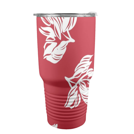 Red Retro Foliage, Hawaiian Flower - 30oz Insulated Stainless Steel Mobile Tumbler