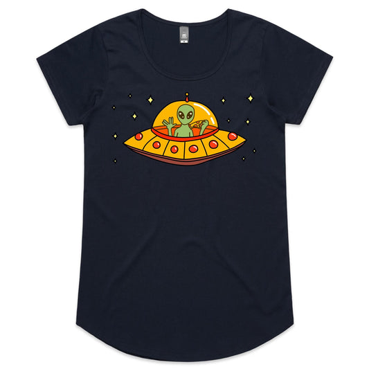 Alien Pizza, UFO - Womens Scoop Neck T-Shirt