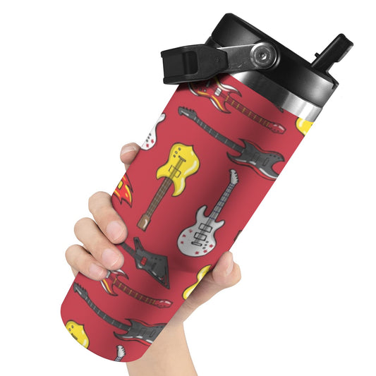 Guitars On Red - 30oz Tumbler with Top Handle