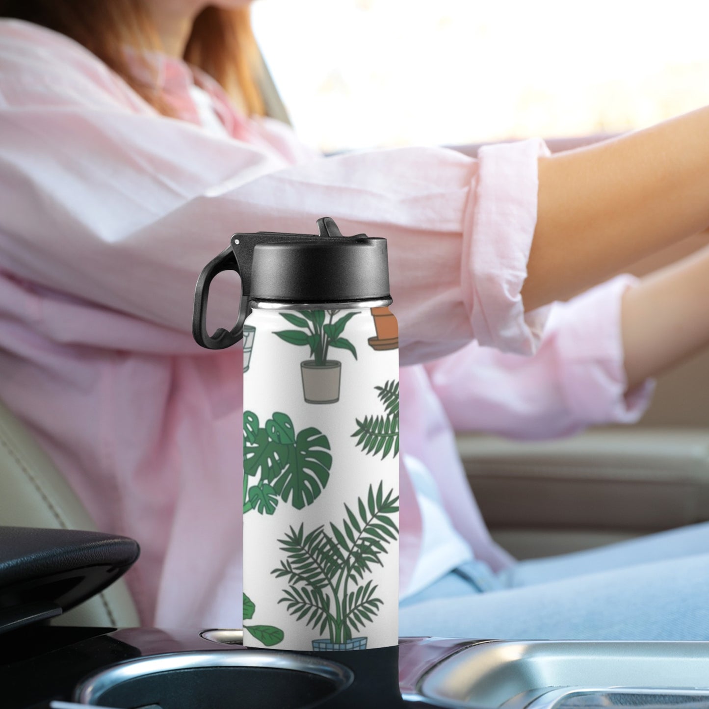 Plant Lover - Insulated Water Bottle with Straw Lid (18oz) Insulated Water Bottle with Swing Handle Printed Offshore