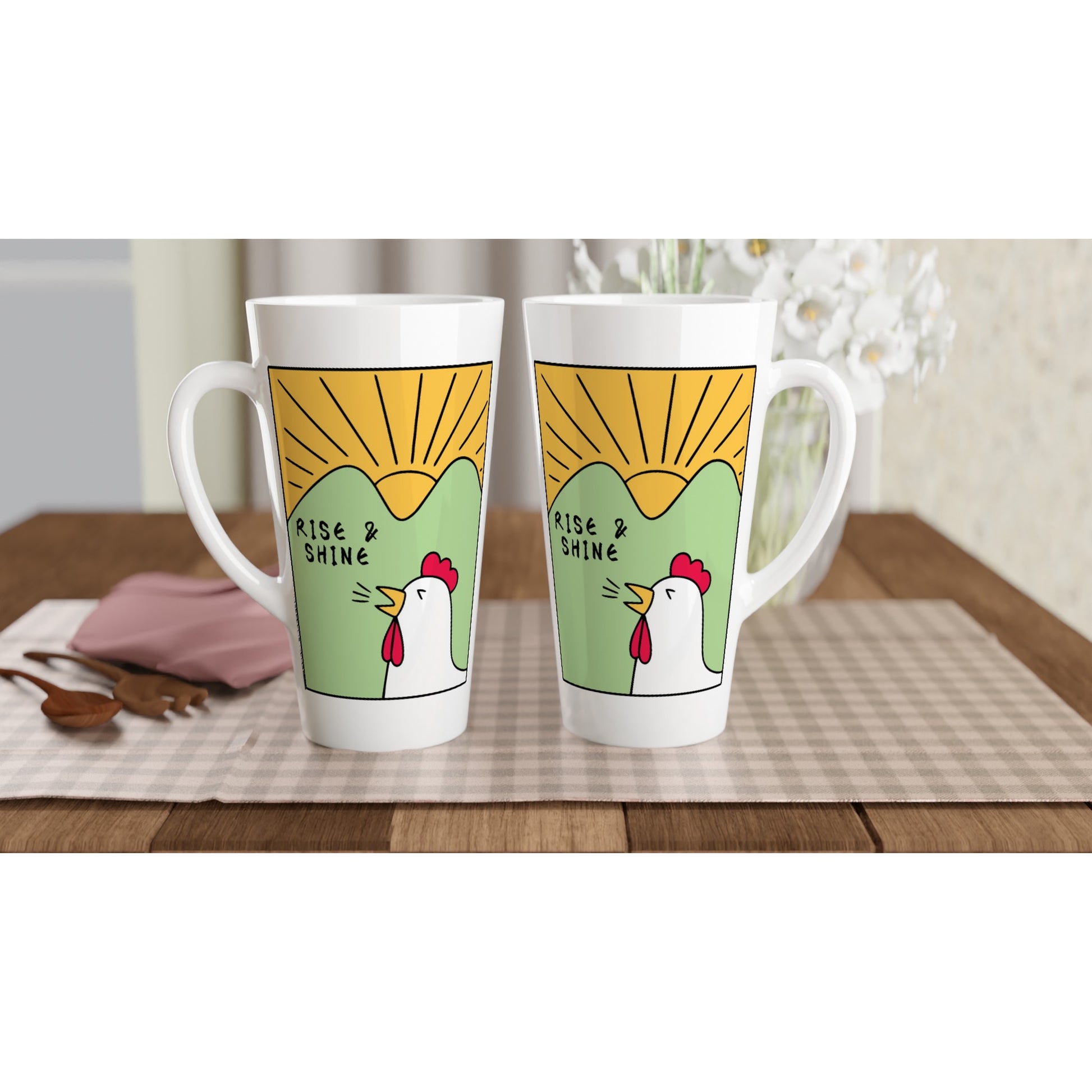 Rise And Shine - White Latte 17oz Ceramic Mug Latte Mug animal Globally Fulfilled