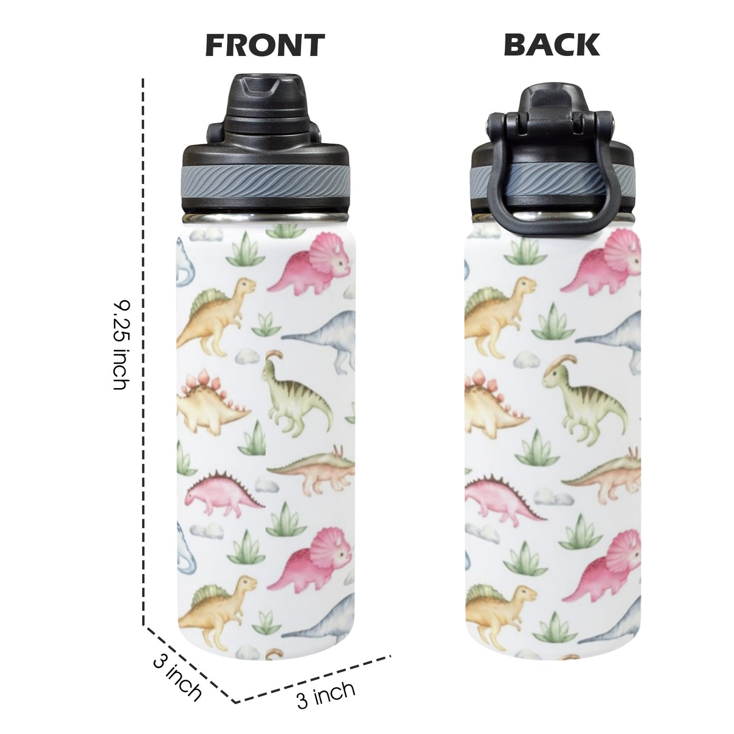 Dinosaur Garden - Insulated Water Bottle with Dual-Use Lid (18oz)