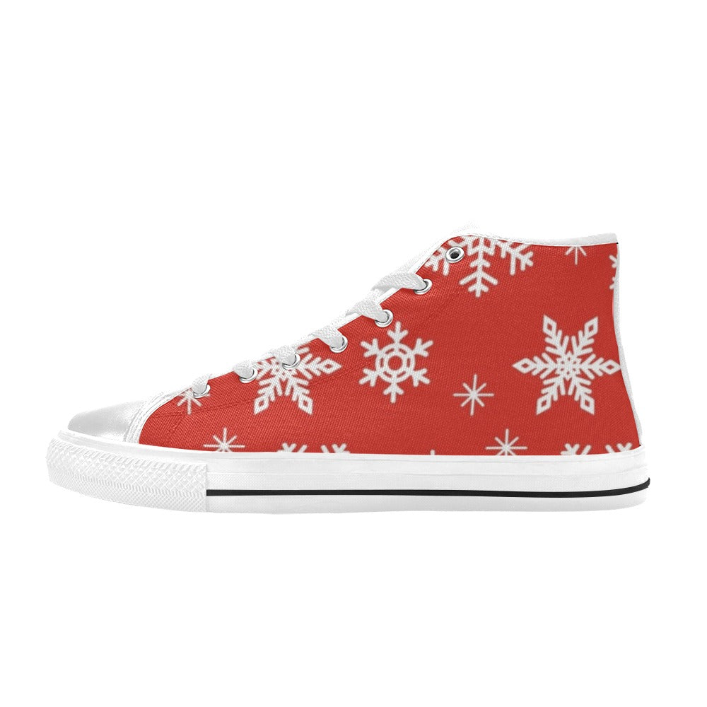 Red Snowflakes, Christmas - Women's High Top Canvas Shoes