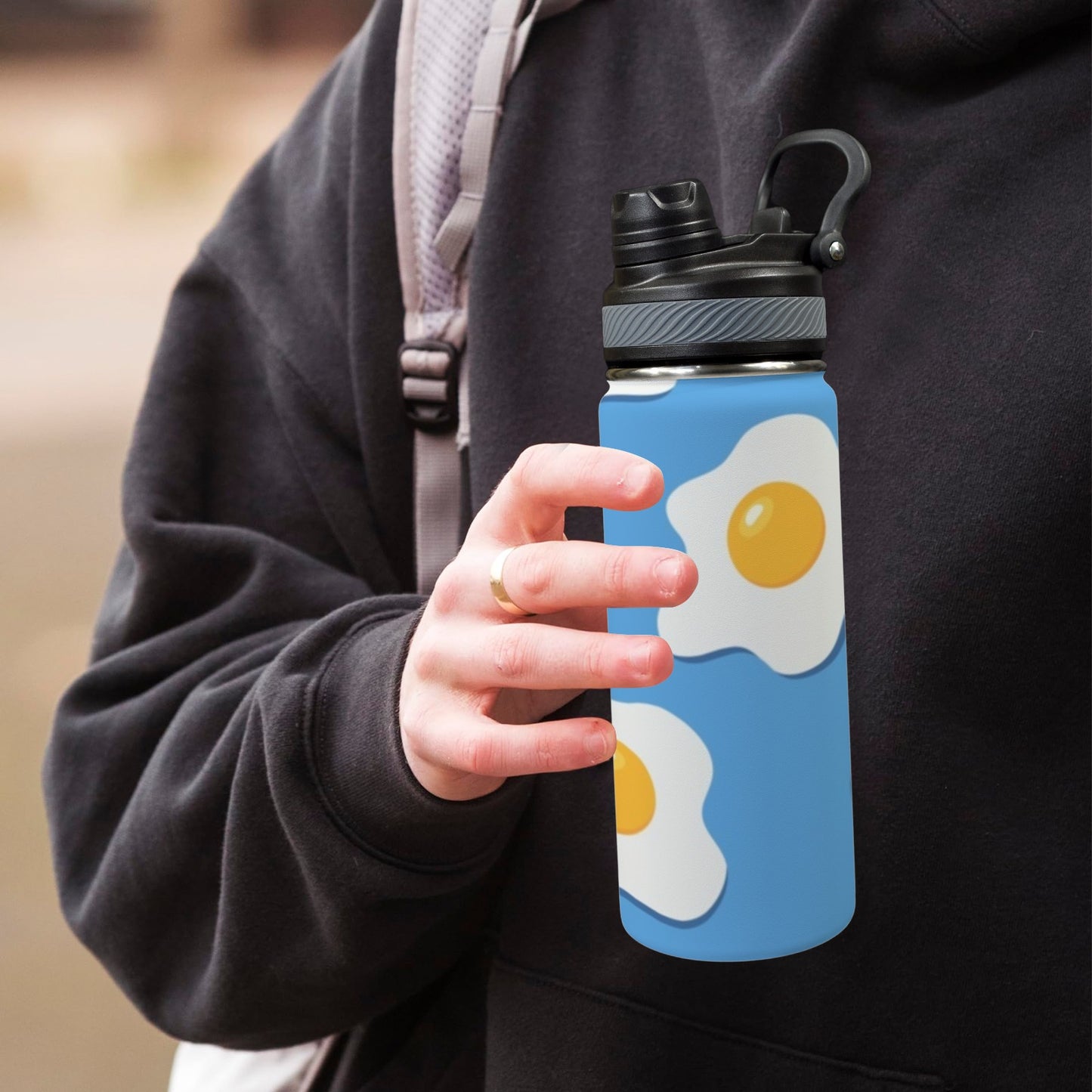 Fried Eggs - Insulated Water Bottle with Dual-Use Lid (18oz)