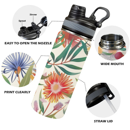 Australian Native Flora - Insulated Water Bottle with Dual-Use Lid (18oz)