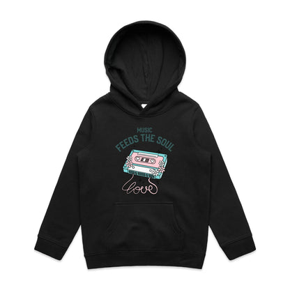 Music Feeds The Soul, Cassette Tape - Youth Supply Hood Black Kids Hoodie Music Retro