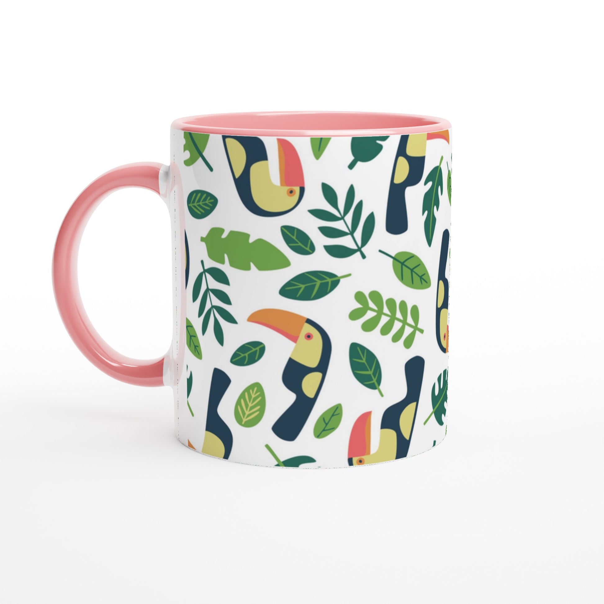 Toucans - White 11oz Ceramic Mug with Colour Inside Ceramic Pink Colour 11oz Mug