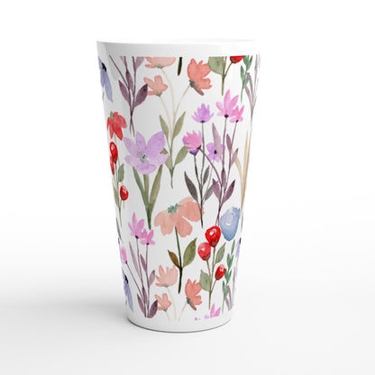 Watercolour Flowers - White Latte 17oz Ceramic Mug Latte Mug Globally Fulfilled Plants