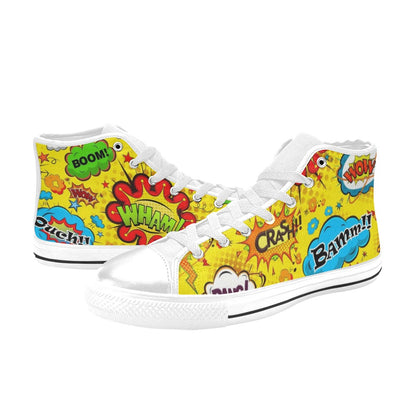 Comic Book Yellow - Kids High Top Canvas Shoes