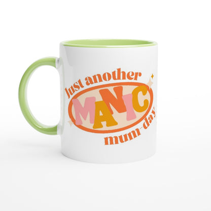Just Another Manic Mum-day - White 11oz Ceramic Mug with Colour Inside ceramic green Colour 11oz Mug funny mum retro