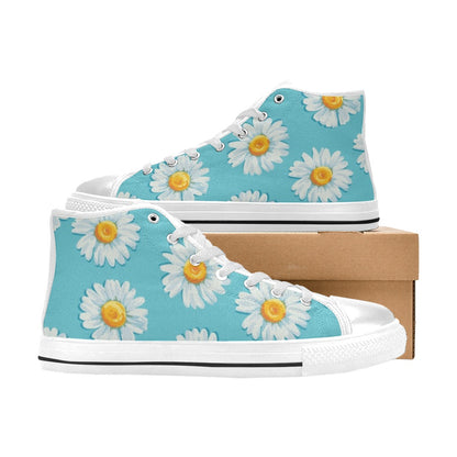 Daisy Floral On Blue - Women's High Top Canvas Shoes