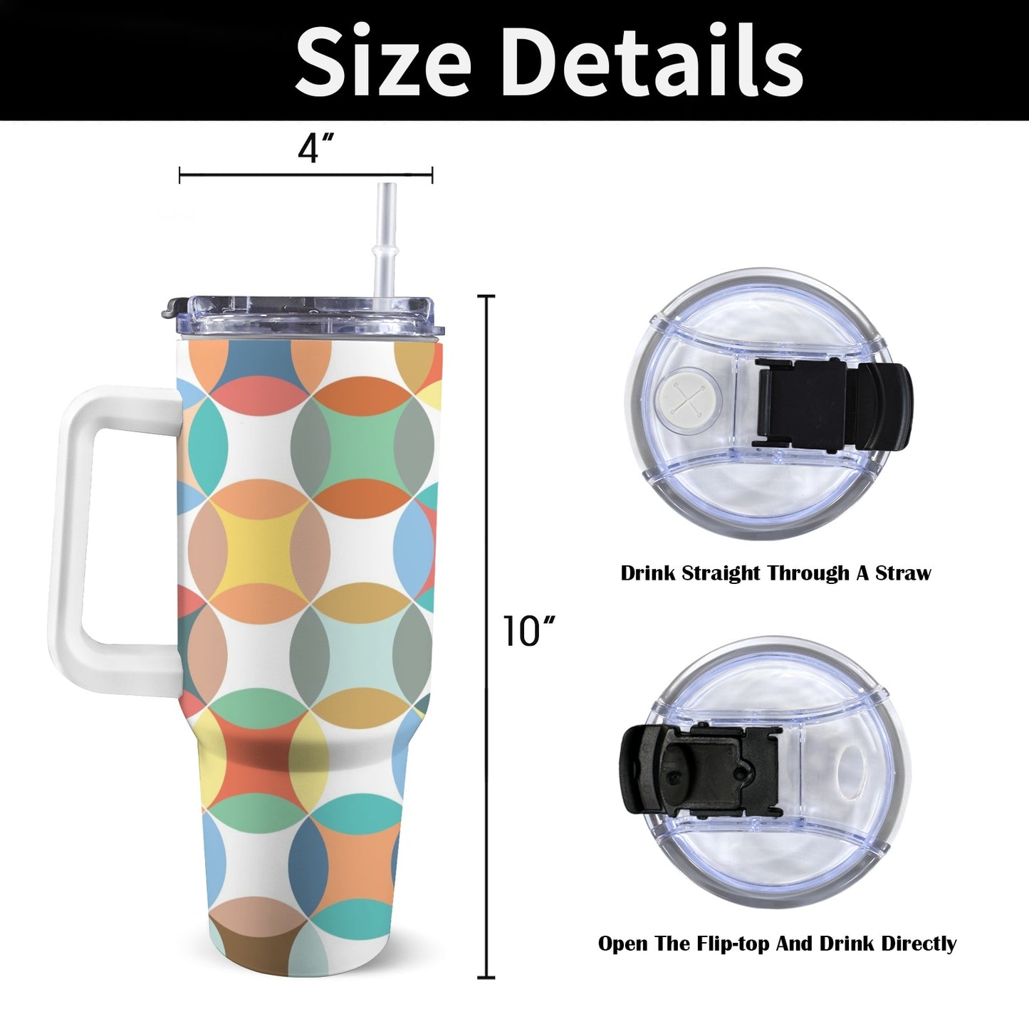 Circles - 40oz Tumbler with White Handle