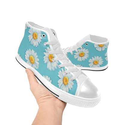 Daisy Floral On Blue - Women's High Top Canvas Shoes