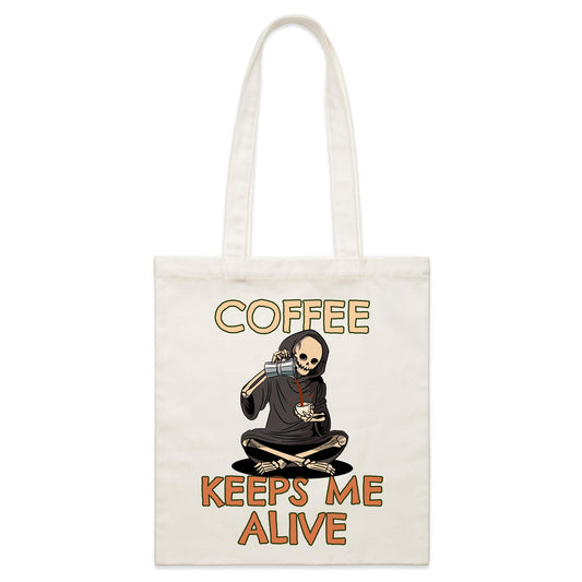 Skeleton, Coffee Keeps Me Alive- Parcel Canvas Tote Bag Default Title Parcel Tote Bag Coffee